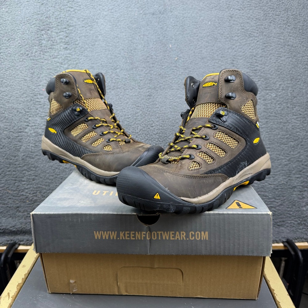 Keen Tucson Mid PR Soft Toe Work Boots Black Olive Yellow 1009181D Mens 10